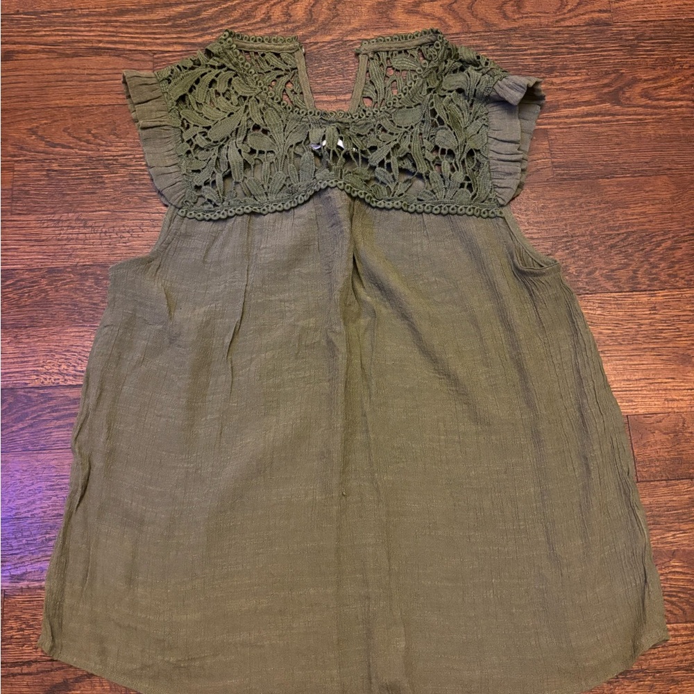 Mine Green Sleeveless Ruffled Blouse